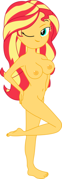 Size: 1280x3645 | Tagged: questionable, artist:marcorulezzz, derpibooru import, sunset shimmer, equestria girls, g4, barefoot, belly button, breasts, busty sunset shimmer, feet, image, looking at you, nipples, nudist sunset shimmer, nudity, one eye closed, png, sexy, simple background, solo, stupid sexy sunset shimmer, transparent background, vector, wink, winking at you