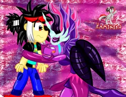 Size: 3900x3000 | Tagged: safe, artist:kamikiku, derpibooru import, sci-twi, twilight sparkle, oc, equestria girls, g4, crying, eyes closed, female, high res, hug, image, jpeg, male, midnight sparkle, my little pony equestria girls: legend of everfree