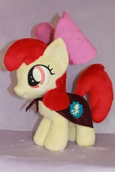 Size: 2848x4272 | Tagged: safe, artist:whitedove-creations, derpibooru import, apple bloom, earth pony, pony, g4, cape, clothes, cmc cape, female, filly, foal, image, irl, jpeg, photo, plushie, solo