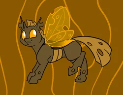 Size: 1000x773 | Tagged: safe, artist:foxenawolf, derpibooru import, oc, changeling, fanfic:conversations in a canterlot café, holes, horn, image, orange changeling, png, smiling, wings