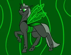 Size: 1000x773 | Tagged: safe, artist:foxenawolf, derpibooru import, oc, unofficial characters only, changeling, fanfic:conversations in a canterlot café, glasses, green changeling, horn, image, png, solo, wings