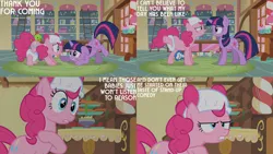 Size: 1280x720 | Tagged: safe, derpibooru import, edit, edited screencap, editor:quoterific, screencap, pinkie pie, twilight sparkle, earth pony, pony, unicorn, baby cakes, g4, season 2, diaper, duo, female, floppy ears, image, jpeg, mare, multiple diapers, sugarcube corner, unicorn twilight