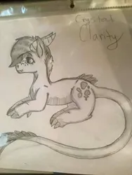 Size: 480x640 | Tagged: safe, artist:shouka2016, derpibooru import, oc, oc:crystal clarity, dracony, hybrid, kilalaverse, female, image, interspecies offspring, jpeg, offspring, parent:rarity, parent:spike, parents:sparity, pencil drawing, photo, solo, traditional art