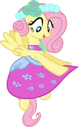 Size: 3000x4810 | Tagged: safe, artist:cloudy glow, derpibooru import, fluttershy, pegasus, pony, a canterlot wedding, g4, clothes, dress, female, flying, image, mare, open mouth, png, simple background, solo, transparent background, vector, wedding dress