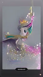 Size: 1080x1920 | Tagged: safe, ai content, derpibooru import, generator:wombo.art, machine learning generated, princess celestia, alicorn, pony, g4, abstract art, abstract background, crown, gradient background, image, jewelry, jpeg, modern art, regalia, sparkles, spread wings, wings