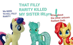 Size: 1920x1200 | Tagged: safe, derpibooru import, bon bon, lyra heartstrings, sunset shimmer, sweetie drops, earth pony, pony, unicorn, comic:insane filly rarity, g4, my little pony: pony life, 1000 years in photoshop, adorabon, alternate hairstyle, bon bon plushie, cute, exclamation point, female, horn, image, implied murder, implied radiant hope, implied rarity, irl, irl toy, irlyra, looking at someone, looking at you, photo, plushie, png, shimmerbetes, simple background, toy, transparent background, trio, trio female, wat