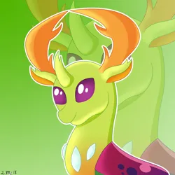 Size: 1500x1500 | Tagged: safe, artist:infinitewarlock, derpibooru import, thorax, changedling, changeling, g4, bust, cute, gradient background, green background, horn, image, king thorax, png, portrait, simple background, thorabetes, zoom layer