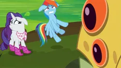 Size: 1920x1080 | Tagged: safe, derpibooru import, screencap, rainbow dash, rarity, bufogren, pegasus, pony, unicorn, g4, the end in friend, boots, clothes, crying, disgusted, female, glitter boots, image, jpeg, male, mare, shoes, tears of pain