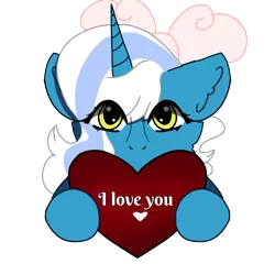 Size: 1280x1280 | Tagged: safe, derpibooru import, oc, oc:fleurbelle, alicorn, pony, adorabelle, alicorn oc, bow, cute, female, hair bow, heart, hearts and hooves day, holding, horn, i love you, image, mare, ocbetes, png, simple background, solo, transparent background, wingding eyes, wings, yellow eyes