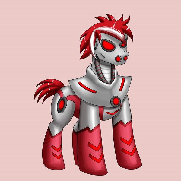 Size: 960x960 | Tagged: safe, artist:zachc, derpibooru import, oc, oc:ivisren red, cyborg, cyborg pony, pony, robot, robot pony, antagonist, commission, commissioner:iv's, image, jpeg, oc villain, red eyes, solo