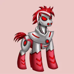 Size: 960x960 | Tagged: safe, artist:zachc, derpibooru import, oc, oc:ivisren red, cyborg, cyborg pony, pony, robot, robot pony, antagonist, commission, commissioner:iv's, image, jpeg, oc villain, red eyes, solo