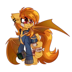 Size: 1766x1766 | Tagged: safe, artist:star-theft, derpibooru import, oc, unofficial characters only, bat pony, pony, fallout equestria, clothes, image, jumpsuit, pipbuck, png, simple background, solo, transparent background, vault 111, vault suit