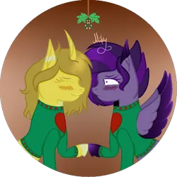 Size: 600x600 | Tagged: safe, artist:thecommandermiky, derpibooru import, oc, pegasus, pony, unicorn, heart, image, love, mistletoe, png