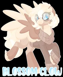 Size: 1280x1562 | Tagged: safe, artist:missbramblemele, derpibooru import, oc, oc:blossom glow, pegasus, pony, black background, clothes, colored wings, female, glasses, image, jpeg, mare, simple background, solo, sweater, two toned wings, wings