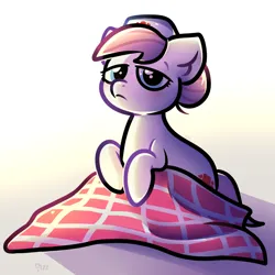 Size: 1024x1024 | Tagged: safe, artist:kukie, derpibooru import, nurse redheart, earth pony, pony, g4, blanket, blue eyes, cute, female, hat, heartabetes, holding, image, lidded eyes, looking at you, mare, nurse hat, pink mane, pink tail, png, simple background, sitting, sleepy, solo, tail, tired, waking up