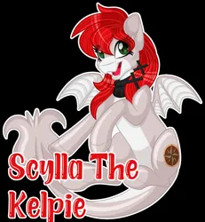 Size: 1280x1383 | Tagged: safe, artist:missbramblemele, derpibooru import, oc, oc:scylla, unofficial characters only, kelpie, black background, female, image, jpeg, simple background, solo