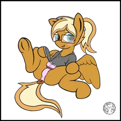 Size: 4000x4000 | Tagged: suggestive, artist:dice-warwick, derpibooru import, oc, oc:coffee creme, pegasus, pony, blushing, bra, butt, clothes, crotchboobs, crotchbra, dock, frog (hoof), glasses, hoodie, image, nudity, panties, plot, png, ponytail, simple background, solo, spread legs, spreading, sweater, tail, transparent background, underhoof, underwear