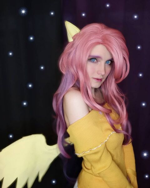 Size: 1080x1350 | Tagged: safe, derpibooru import, fluttershy, human, g4, bare shoulders, clothes, cosplay, costume, image, irl, irl human, jpeg, photo, stars