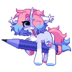 Size: 650x650 | Tagged: safe, artist:astralblues, derpibooru import, oc, oc:astral blues, pony, unicorn, female, image, mare, mouth hold, pencil, pixel art, png, simple background, solo, transparent background