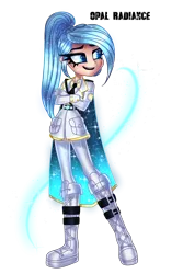 Size: 2518x3779 | Tagged: safe, artist:opal_radiance, derpibooru import, oc, oc:opal rosamond, unofficial characters only, equestria girls, g4, boots, clothes, crossed arms, female, high res, image, open mouth, open smile, png, shoes, simple background, smiling, solo, transparent background