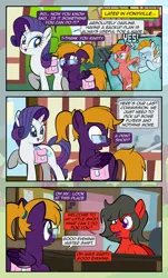 Size: 1920x3169 | Tagged: safe, artist:alexdti, derpibooru import, rarity, oc, oc:aqua lux, oc:crimson swift, oc:purple creativity, oc:warm focus, pegasus, pony, unicorn, comic:quest for friendship, g4, bag, bandage, bandaged wing, blushing, comic, dialogue, eyes closed, female, floppy ears, folded wings, glasses, hairband, high res, hoof hold, hoofbump, horn, image, jpeg, looking at each other, looking at someone, looking away, looking back, male, mare, motion lines, open mouth, open smile, outdoors, pegasus oc, ponytail, raised hoof, saddle bag, shoulder angel, shoulder devil, smiling, speech bubble, stallion, thought bubble, wings