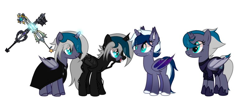 Size: 3673x1522 | Tagged: safe, artist:idkhesoff, derpibooru import, oc, oc:elizabat stormfeather, oc:xliazebat, unofficial characters only, alicorn, alien, bat pony, bat pony alicorn, pony, alicorn oc, alternate hairstyle, armor, bat pony oc, bat wings, broken horn, clothes, derpibooru exclusive, eye scar, eyes closed, female, freckles, hoodie, hoof shoes, horn, image, keyblade, kingdom hearts, mare, open mouth, png, redesign, scar, simple background, symbiote, transparent background, unshorn fetlocks, venom, weapon, wings