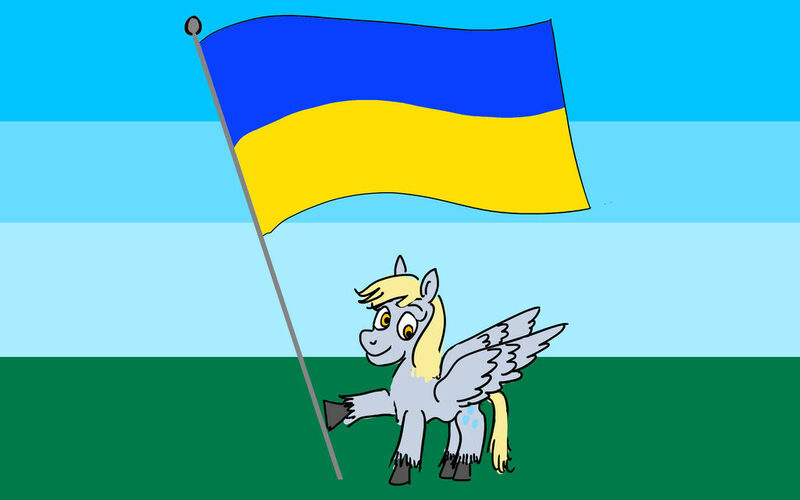 Size: 1024x640 | Tagged: safe, artist:horsesplease, derpibooru import, edit, derpy hooves, pegasus, pony, g4, flag, happy, image, jpeg, mouthpiece, smiling, solo, ukraine