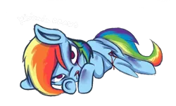 Size: 865x521 | Tagged: semi-grimdark, artist:sylvienyas, derpibooru import, rainbow dash, pegasus, pony, fanfic:the friendship test, g4, bleeding, blood, bruised, dead, female, image, mare, png, simple background, solo, transparent background