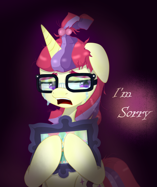 Size: 1475x1751 | Tagged: safe, artist:nihithebrony, derpibooru import, moondancer, pony, unicorn, g4, apology, clothes, crying, cute, dancerbetes, female, image, png, solo