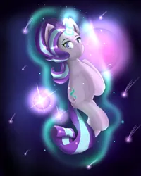 Size: 2000x2500 | Tagged: safe, artist:nihithebrony, derpibooru import, starlight glimmer, pony, unicorn, g4, female, glow, glowing horn, high res, horn, image, levitation, looking at you, magic, magic aura, mare, png, self-levitation, shooting star, smiling, smiling at you, solo, telekinesis