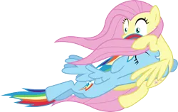 Size: 4739x3000 | Tagged: safe, artist:aqua-pony, artist:hawk9mm, derpibooru import, fluttershy, rainbow dash, pegasus, pony, daring don't, g4, duo, eyes closed, female, flying, image, mare, png, simple background, transparent background, vector, wide eyes