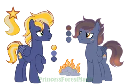 Size: 1280x852 | Tagged: safe, artist:picturewithsound, derpibooru import, oc, oc:dark flame cloud, oc:star streak, unofficial characters only, pegasus, pony, brothers, duo, image, male, offspring, parent:soarin', parent:spitfire, parents:soarinfire, png, siblings, simple background, stallion, transparent background