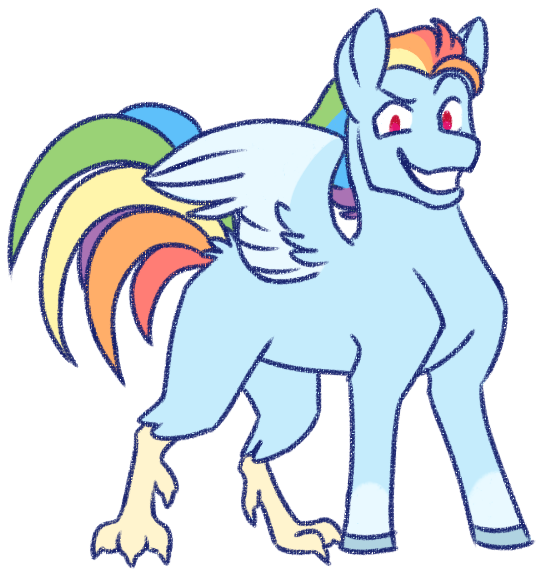 Size: 540x576 | Tagged: safe, artist:googaoo, derpibooru import, rainbow dash, hippogriff, g4, alternate design, female, grin, hippogriffied, image, looking at you, missing cutie mark, png, simple background, smiling, smiling at you, solo, species swap, spread wings, transparent background, wings