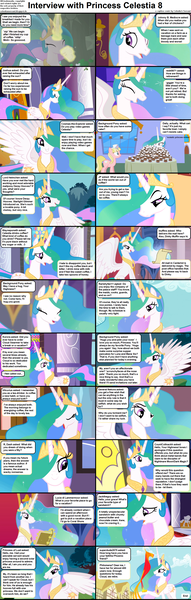 Size: 1280x4018 | Tagged: safe, artist:brutalweather studio, artist:forgalorga, derpibooru import, edit, edited screencap, screencap, philomena, princess celestia, unnamed character, unnamed pony, oc, unnamed oc, alicorn, phoenix, pony, unicorn, comic:celestia's servant interview, g4, a little incident (animation), best princess, book, cake, cakelestia, canterlot, caption, coffee, coffee mug, comic, crown, cs captions, cute, cutelestia, descriptive noise, eyes closed, female, food, happy, horn, image, interview, jewelry, levitation, magic, magic aura, mare, mug, pastry, png, ponyville, reading, regalia, screencap comic, scroll, smiling, telekinesis, text, two retired princesses, unicorn oc