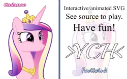 Size: 3200x2000 | Tagged: safe, alternate version, artist:favitwink, derpibooru import, princess cadance, shining armor, ponified, pony, g4, .svg available, 60 fps, :p, animated at source, animation at source, better version at source, boop, bust, canterlot wedding 10th anniversary, click, closed mouth, commission, crown, cute, cutedance, eyes open, female, happy, high res, image, interactive, jewelry, link in description, looking forward, mare, meme, mlem, necklace, offscreen character, png, ponified meme, portrait, regalia, show accurate, silly, simple background, smiling, tiara, tongue out, transparent background, vector, ych animation, ych example, your character here