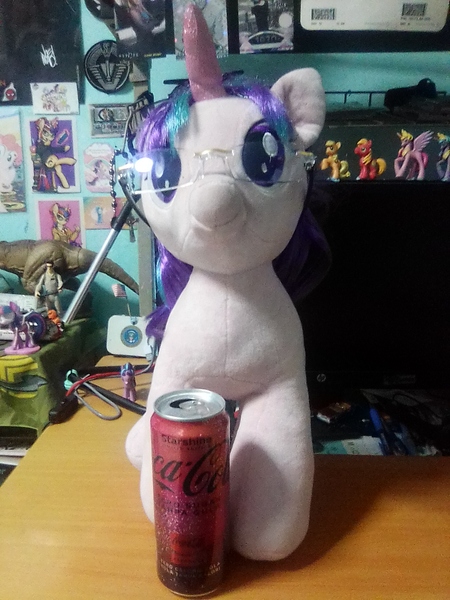 Size: 1200x1600 | Tagged: safe, derpibooru import, starlight glimmer, g4, build-a-bear, coca-cola, drink, female, geek, glasses, image, irl, jpeg, photo, plushie, starlight coca-cola