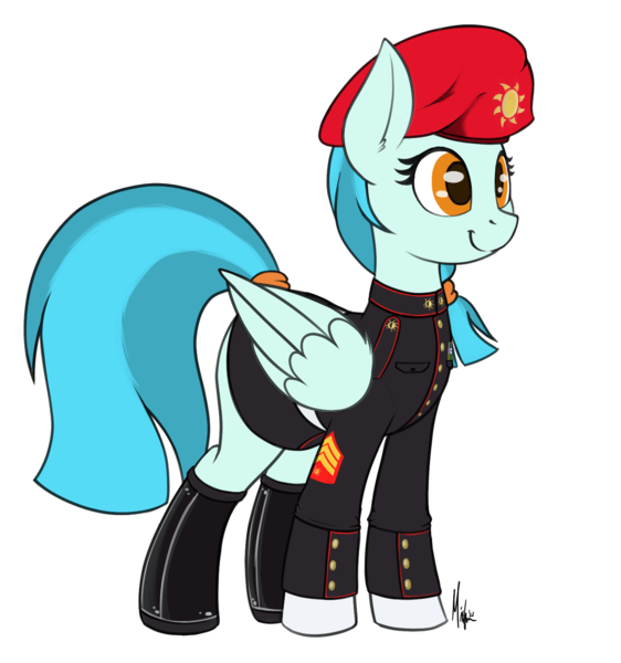 Size: 1470x1569 | Tagged: safe, alternate version, artist:ponynamedmixtape, derpibooru import, pegasus, pony, g4, beret, boots, clothes, female, formal wear, gloves, guardian angel (g4), guardsmare, hat, image, mare, military, military uniform, png, royal guard, shoes, simple background, solo, tail, tail wrap, transparent background, uniform