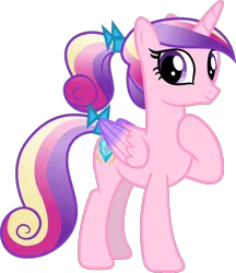 Size: 1028x1188 | Tagged: safe, artist:lightningbolt, derpibooru import, princess cadance, alicorn, pony, g4, .svg available, bow, canterlot wedding 10th anniversary, colored wings, derpibooru exclusive, female, folded wings, gradient mane, gradient tail, gradient wings, hoof on chest, horn, image, looking at you, mare, png, ponytail, raised hoof, show accurate, simple background, solo, tail, tail bow, teen princess cadance, transparent background, vector, wings