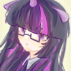 Size: 3300x3300 | Tagged: safe, artist:yuzhongbutong08989, derpibooru import, twilight sparkle, human, bust, eared humanization, glasses, horn, horned humanization, humanized, image, looking at you, png, portrait, simple background, solo, white background