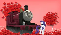 Size: 1280x726 | Tagged: safe, artist:princessedith568, derpibooru import, rarity, pony, unicorn, g4, crack shipping, crossover, crossover shipping, duo, duo male and female, female, heart, heart background, image, james the red engine, jamity, jpeg, male, mare, shipping, thomas and friends