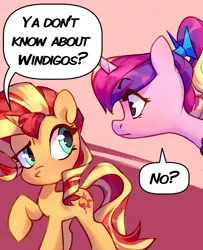 Size: 880x1085 | Tagged: safe, artist:lummh, artist:shore2020, derpibooru import, princess cadance, sunset shimmer, alicorn, pony, unicorn, comic:the princess of love, g4, dialogue, female, filly, filly sunset shimmer, foal, image, looking at each other, looking at someone, mare, png, raised hoof, speech bubble, teen princess cadance, younger