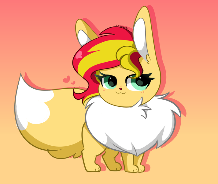 Size: 3096x2604 | Tagged: safe, artist:kittyrosie, derpibooru import, part of a set, sunset shimmer, eevee, g4, cute, female, gradient background, high res, image, png, pokefied, pokémon, shimmerbetes, solo, species swap