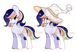 Size: 643x436 | Tagged: safe, artist:dammmnation, derpibooru import, oc, unofficial characters only, earth pony, pony, coat markings, duo, earth pony oc, ethereal mane, eyelashes, female, glasses, hat, image, mare, png, simple background, smiling, socks (coat marking), starry mane, transparent background, witch hat