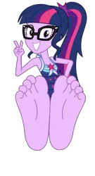 Size: 3500x6500 | Tagged: safe, artist:keronianniroro, derpibooru import, sci-twi, twilight sparkle, human, equestria girls, g4, adorasexy, adorkable, barefoot, base used, clothes, cute, dork, equestria girls specials, feet, female, fetish, foot fetish, foot focus, glasses, grin, image, looking at you, my little pony equestria girls: better together, my little pony equestria girls: forgotten friendship, peace sign, png, ponytail, sci-twi swimsuit, sexy, simple background, smiling, soles, solo, swimsuit, toes, transparent background, twiabetes, vector