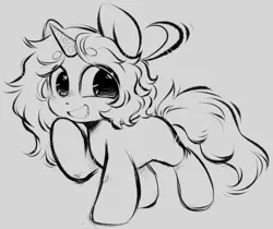 Size: 885x745 | Tagged: safe, artist:torridliner, derpibooru import, oc, oc:shyflame, pony, unicorn, chibi, curly hair, doodle, ears up, fluffy, fluffy mane, fluffy tail, grin, happy, horn, image, long hair, male, monochrome, png, sketch, smiling, solo, stallion, tail, unicorn oc