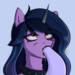 Size: 1920x1920 | Tagged: suggestive, artist:tanatos, derpibooru import, izzy moonbow, pony, unicorn, g5, bust, collar, drool, drool string, eyes rolling back, goth, goth izzy, image, oral, png, portrait, sex, simple background, solo, spiked collar, tentacle blowjob, tentacle porn, tentacles