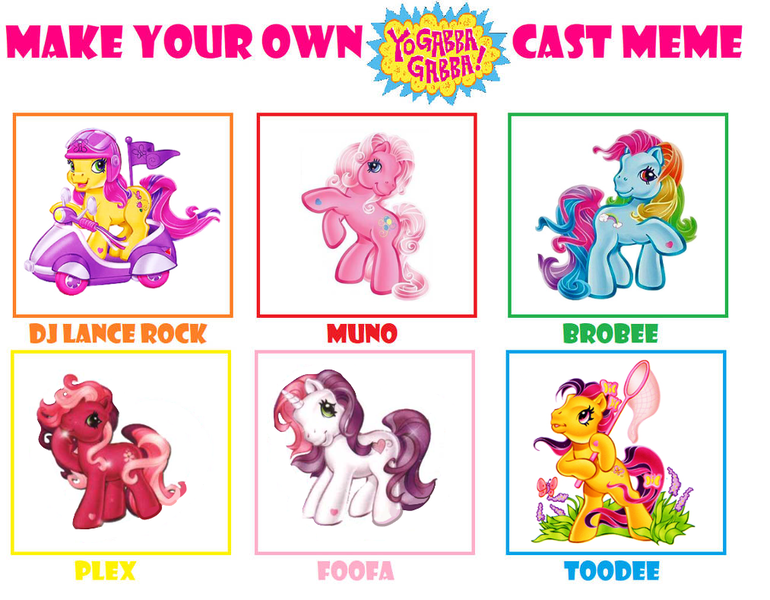 Size: 1013x789 | Tagged: safe, artist:mlprainburstpony64, derpibooru import, edit, cheerilee (g3), mayor flitter flutter, pinkie pie (g3), rainbow dash (g3), scootaloo (g3), sweetie belle (g3), earth pony, pony, unicorn, g3, brobee, cast meme, core five, crossover, cute, dj lance rock, female, flag, foofa, g3 cheeribetes, g3 cutealoo, g3 dashabetes, g3 diapinkes, g3 diasweetes, g3 flutterdorable, hoof heart, image, mare, meme, muno, plex, png, scooter, toodee, yo gabba gabba!