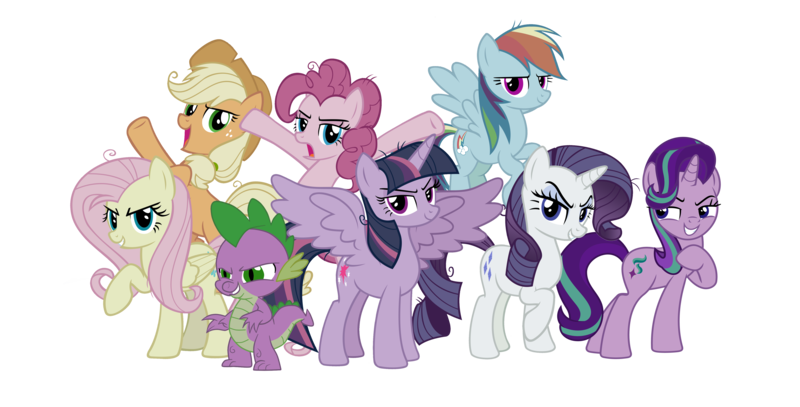 Size: 5909x3008 | Tagged: safe, artist:php170, derpibooru import, mean applejack, mean fluttershy, mean pinkie pie, mean rainbow dash, mean rarity, mean twilight sparkle, spike, starlight glimmer, twilight sparkle, twilight sparkle (alicorn), alicorn, dragon, earth pony, pegasus, pony, unicorn, g4, the mean 6, absurd resolution, applejack's hat, clone, cowboy hat, ears, evil, evil grin, evil laugh, evil smirk, evil spike, evil starlight, eyebrows, female, grin, group, hat, hoof in air, hooves in air, image, laughing, looking at you, male, mane eight, mare, mean eight, mean six, mean spike, mean starlight glimmer, meanified, narrowed eyes, png, raised hoof, shadow, simple background, smiling, standing, tail, transparent background, upside down cutie mark, vector, what if, y pose