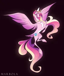 Size: 2471x2920 | Tagged: safe, artist:marbola, derpibooru import, princess cadance, alicorn, pony, g4, black background, high res, image, png, simple background, solo