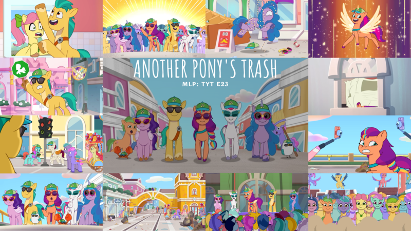 Size: 1968x1107 | Tagged: safe, derpibooru import, edit, edited screencap, editor:quoterific, screencap, hitch trailblazer, izzy moonbow, pipp petals, posey (g5), rocky riff, sunny starscout, zipp storm, alicorn, bird, crab, earth pony, pegasus, pigeon, pony, unicorn, g5, my little pony: a new generation, my little pony: tell your tale, spoiler:g5, spoiler:my little pony: tell your tale, spoiler:tyts01e23, :o, alpine aspen, another pony's trash, autumn skies, broom, cherry flyaway, dahlia, dapple, delightful trifle, female, flare (g5), flying, goggles, image, jazz hooves, lemon gear, male, mane five, mane stripe sunny, mare, mcsnips-a-lot, minty skylark, mobile phone, open mouth, pennon (g5), phone, plum library, png, race swap, rufus, running, selfie, selfie stick, smartphone, spread wings, stallion, sugarpuff lilac, sunglasses, sunnycorn, text, wings